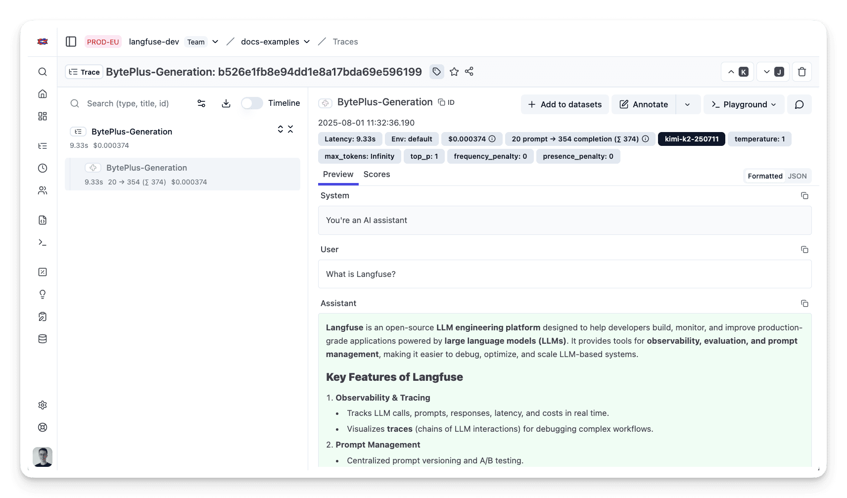 Langfuse Trace Example